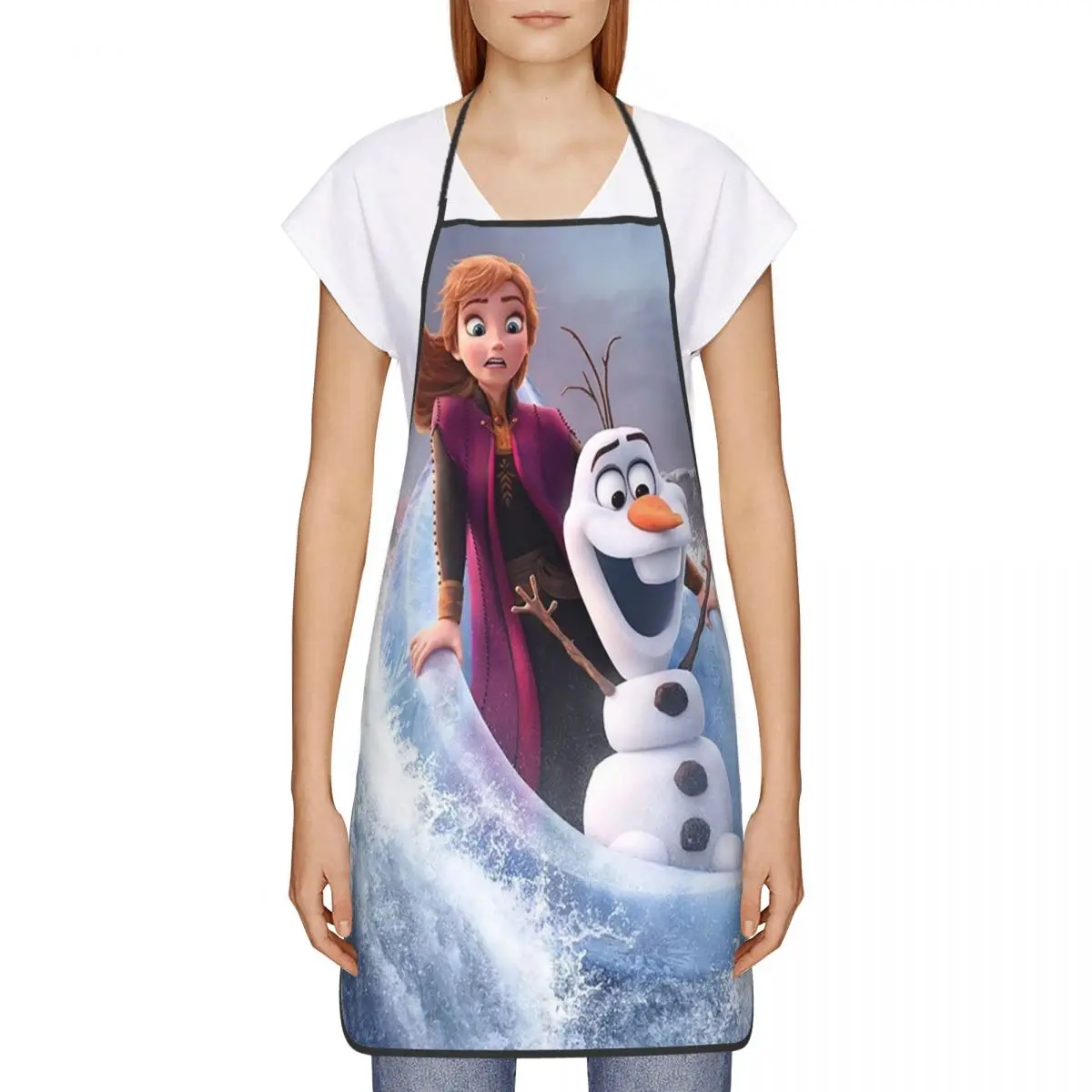 Custom Animated Movie Frozen Olaf Apron Women Men Unisex Bib Cartoon Kitchen Cooking Tablier Cuisine Chef Painting