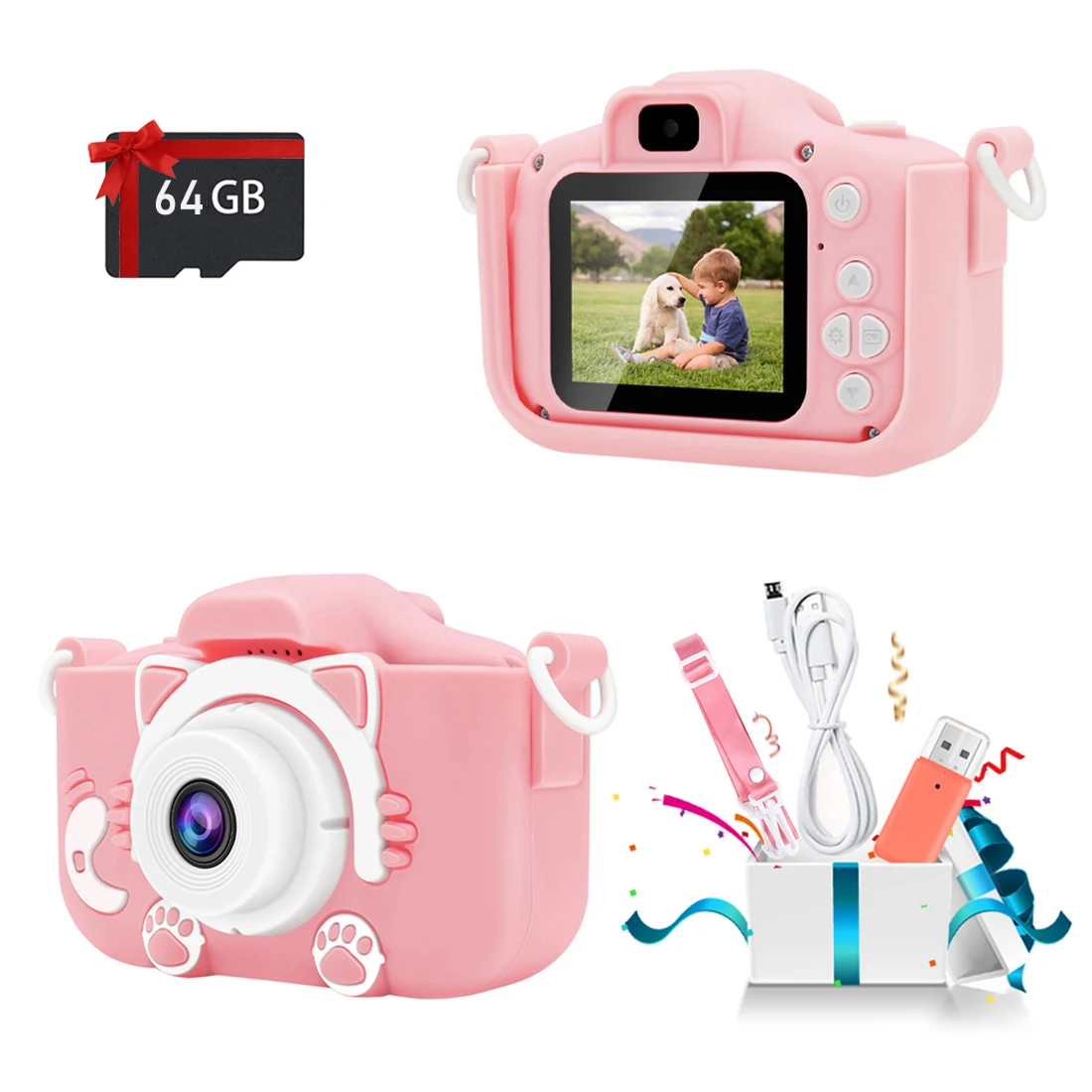 Mini Camera Kids Camera Toys 4800W hd pixels Digital Camera Toddler With Video with 64GB SD Card Boys/Girls Best Birthday Gifts