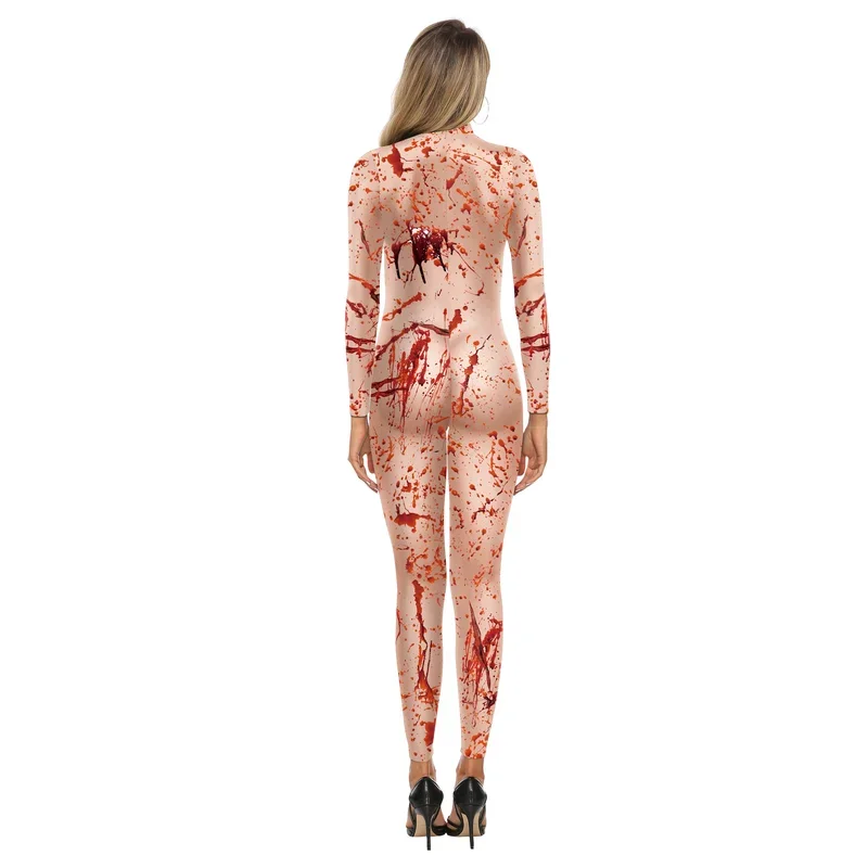 [You're My Secret] Halloween Women Cosplay Scary Blood Scar Printing Nurse Uniform Sexy Slim Bodysuit Zenti Party Costumes