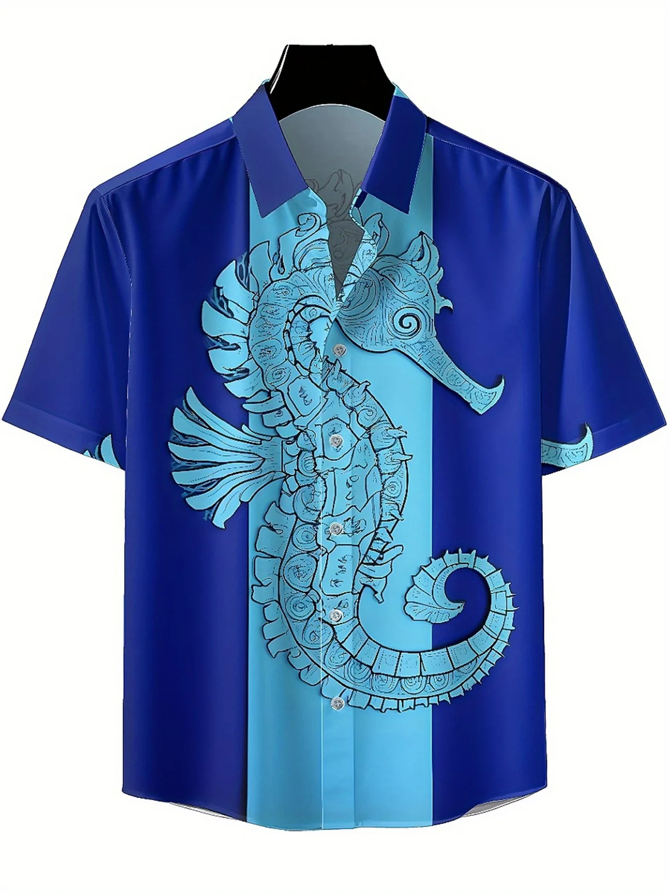 Men's Plus Size Hawaiian Shirts Seahorse Pattern, Summer Casual Tops, Suitable for Outdoor and Party, Streetwear