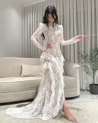 Meetlove-Robe de Rhà manches longues personnalisée pour femme, longueur au sol, dentelle, tache de cour, fermeture éclair, fête de mariage, ligne A, Grace, 2023