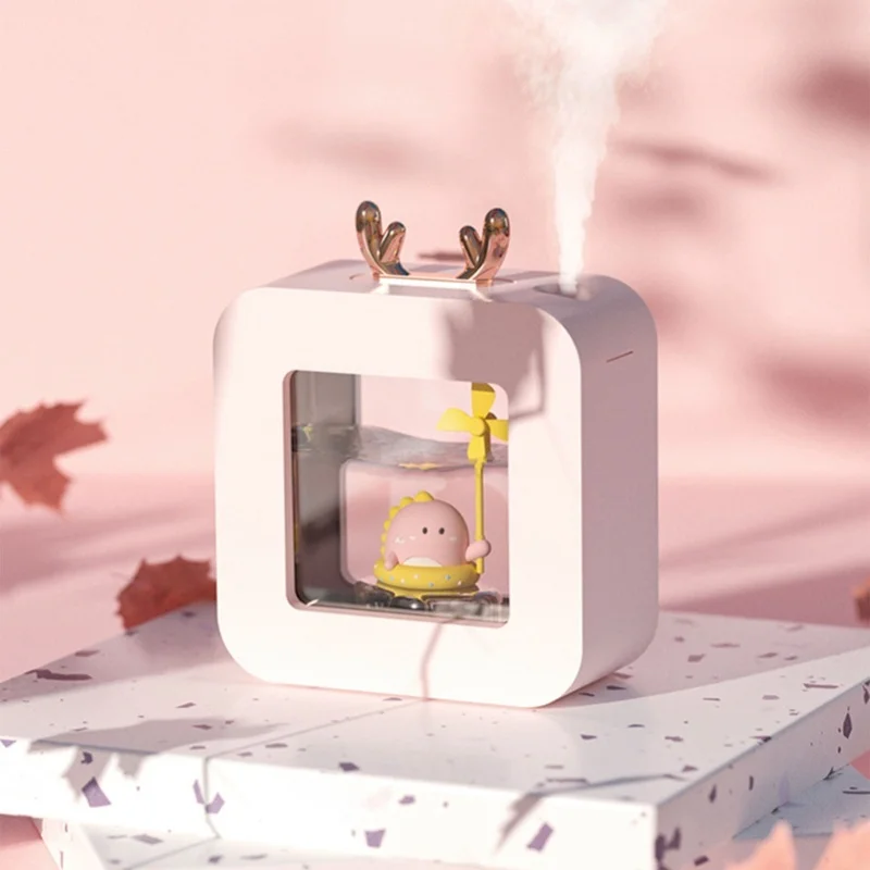 ポータブルミニ加湿器かわいい恐竜デザイン寝室アロマミストスプレー-usb-サイレント空気加湿キューブホームオフィス用