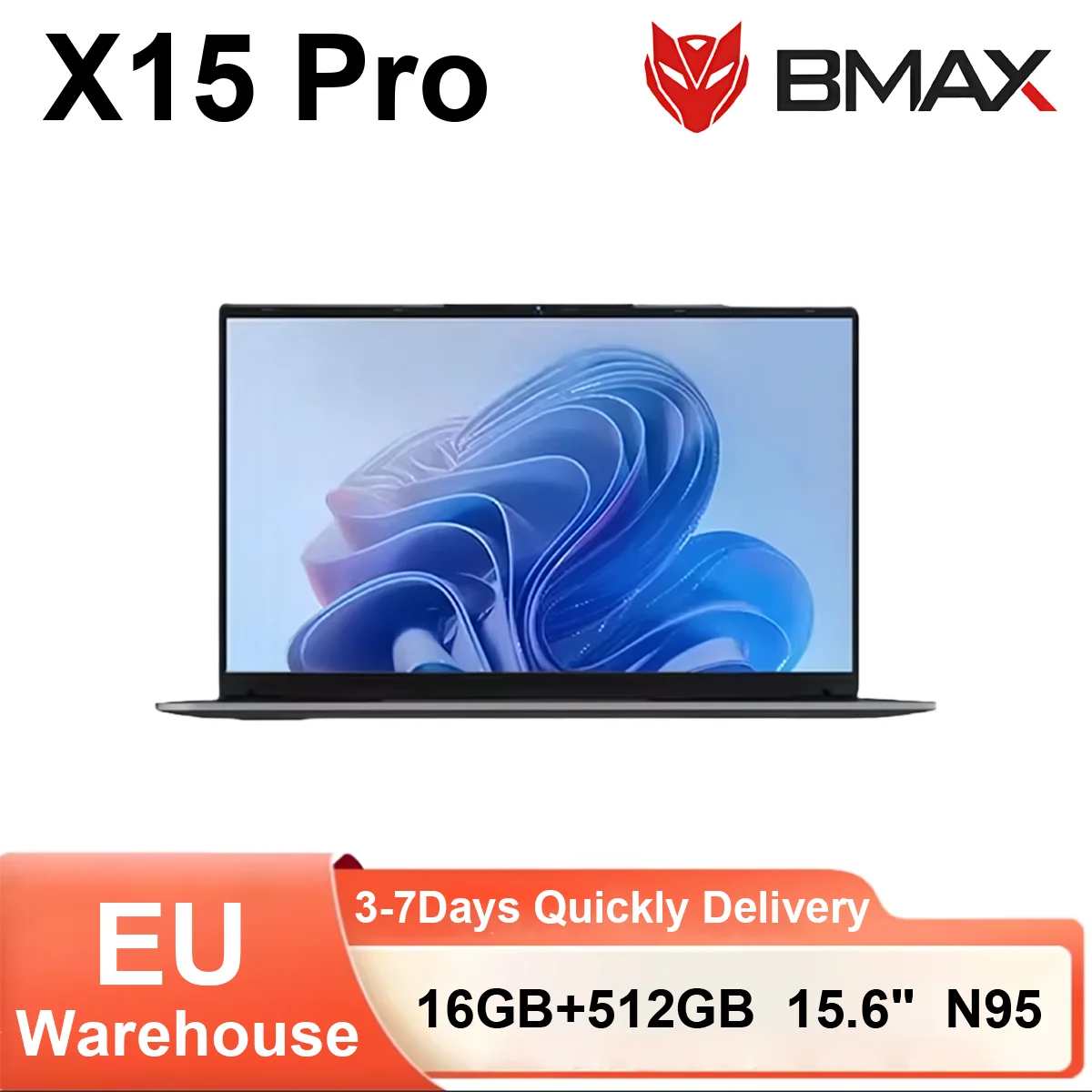 Laptop BMAX X15 Pro 15,6 cala, 16 GB RAM, 512 GB SSD, procesor Intel N95, Windows 11, wyświetlacz 1080p, dwuzakresowy Wi-Fi, notebook