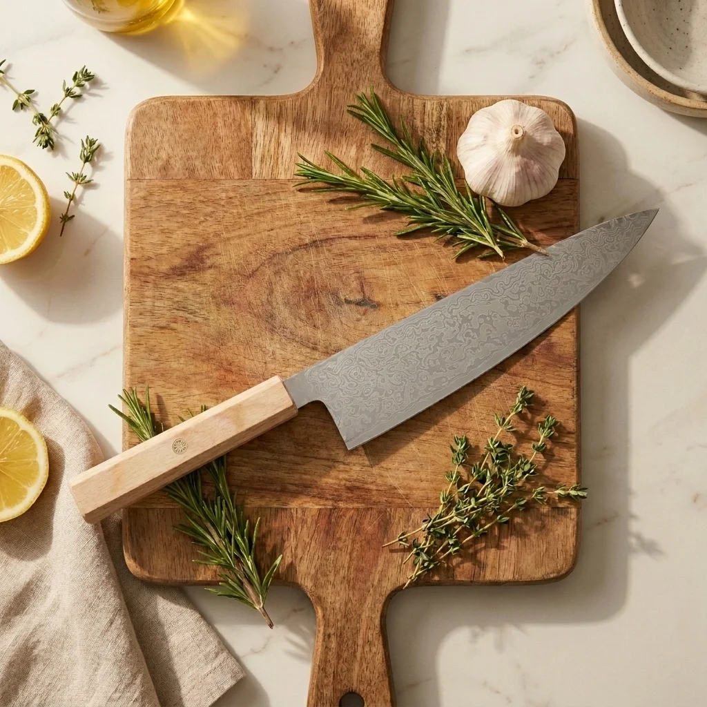 High-quality 5Cr Damascus-pattern Chef's Knife with Wooden Handle. Professional Kitchen Knife Suitable for Cooking in the Kitche