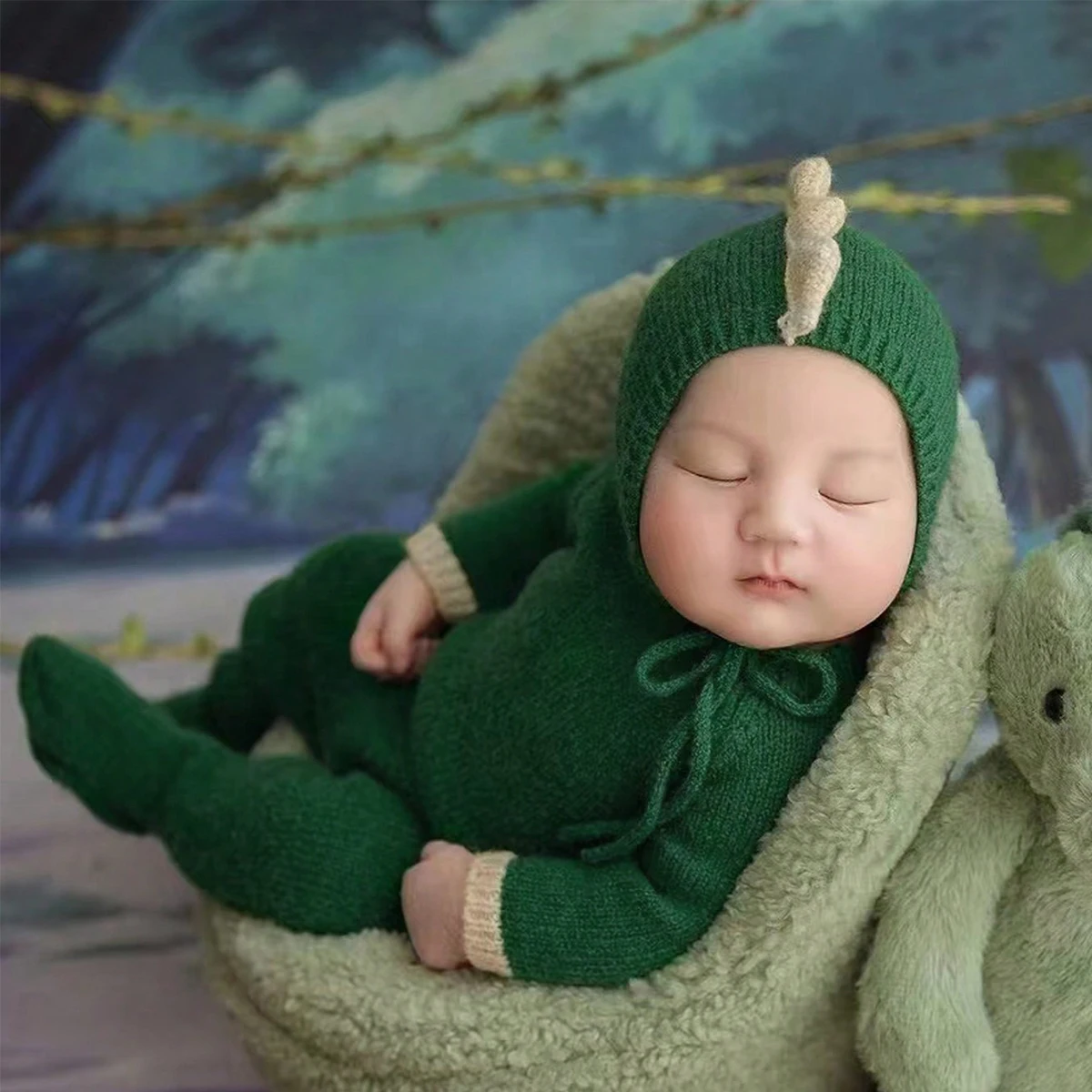 Ylsteed Knitted Newborn Dinosaur Outfit for Photo Shooting Baby Boy Photography Clothes Cute Animal Design Jumpsuit