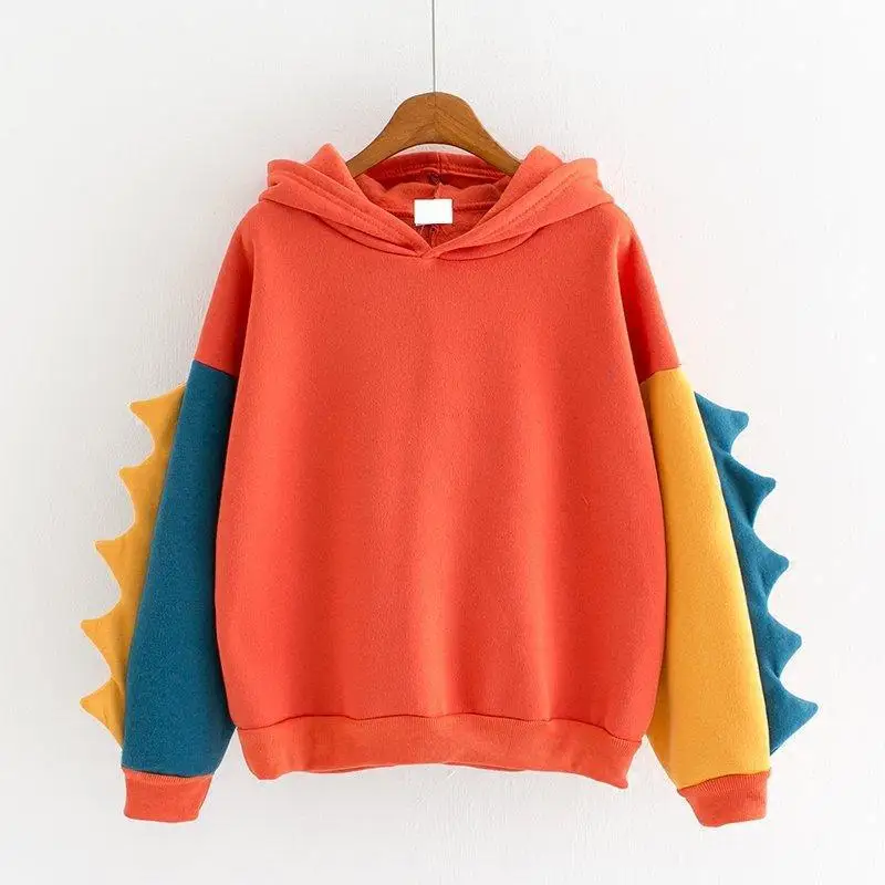 Dinosaur Cartoon Color Matching Hoodie, chapéu de manga comprida, Europa e Estados Unidos, outono e inverno