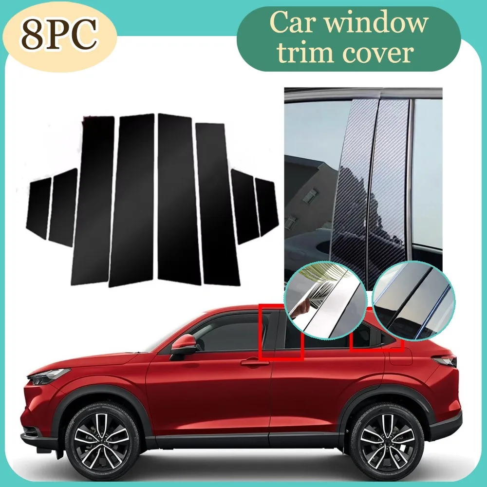

8pcs Glossy Black Silver Carbon Pillar Post Fit For Honda HRV Vezel 2022 2023 2024 Door Window Column BC Trim Sticker Cover