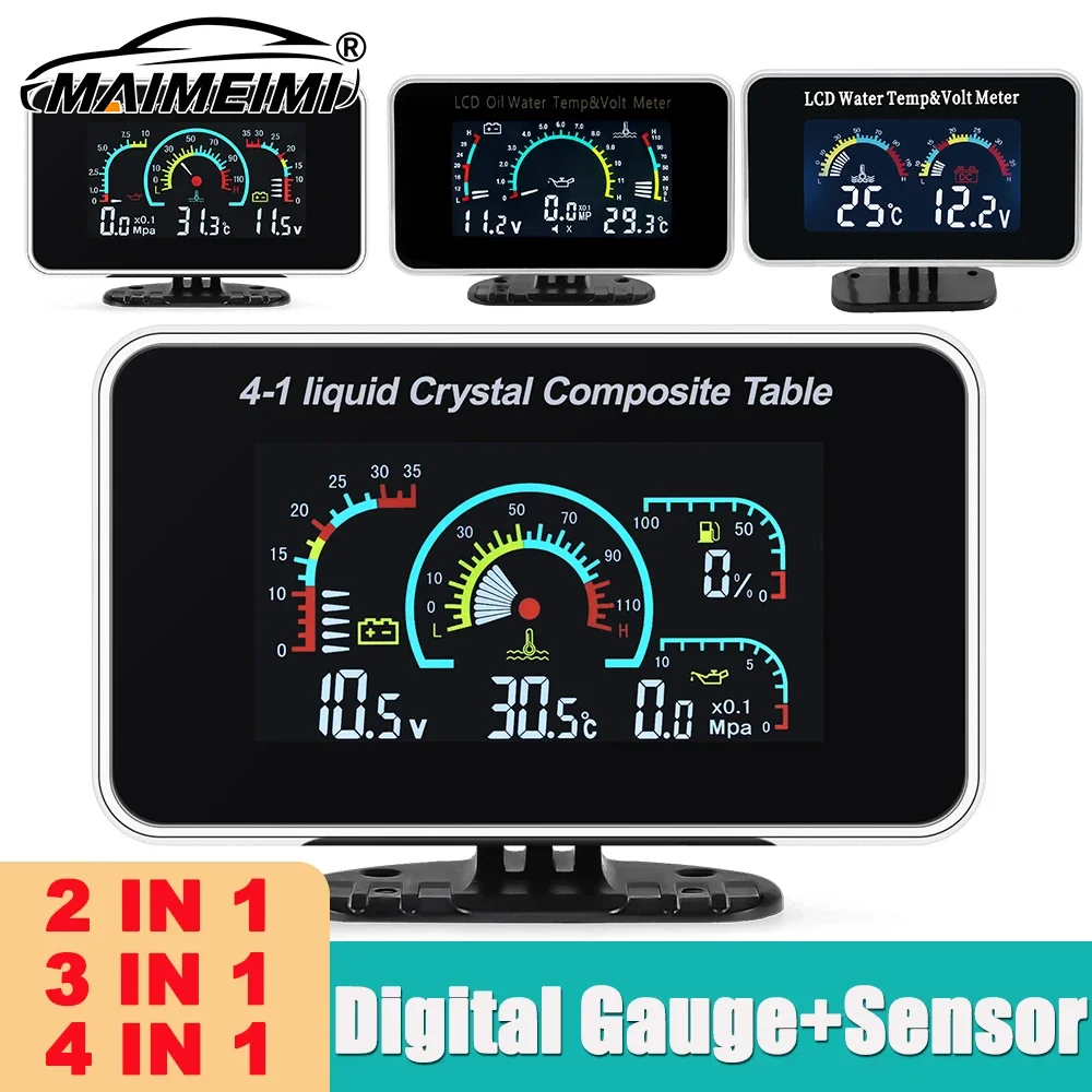 2-in-1 3-in-1 4-in-1 4-in-1 5-in-1 6-in-1 Multi-functional LCD Digital Water Temp/Volt/Oil Press/Fuel Level/Speed HD Instrument