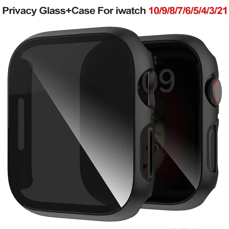 Privacy Glass+Case For Apple Watch 10 46mm 42mm Tempered Anti-Peeping Screen Protector Cover For iWatch series 9/8/7/6/5/4/3/2/1