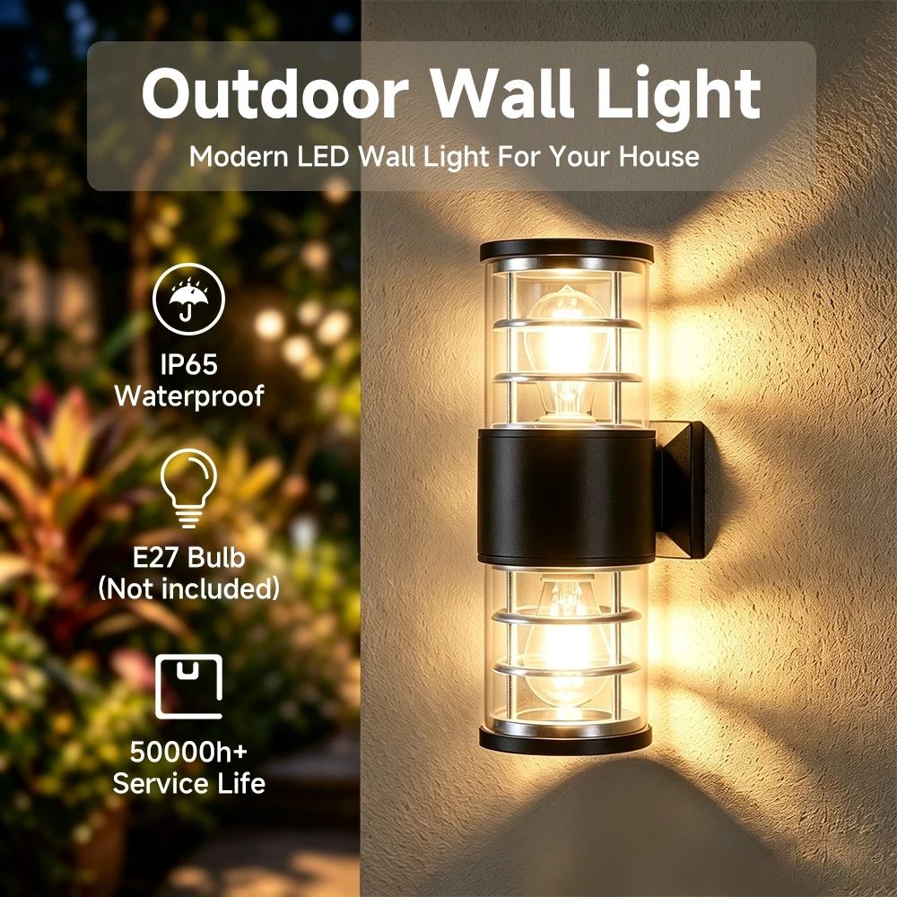 Outdoor LED Wall Lamp E27 Up Down Exterior Wall Sconce IP65 Waterproof Wall Light for Porch Front Door Garden 85-265V
