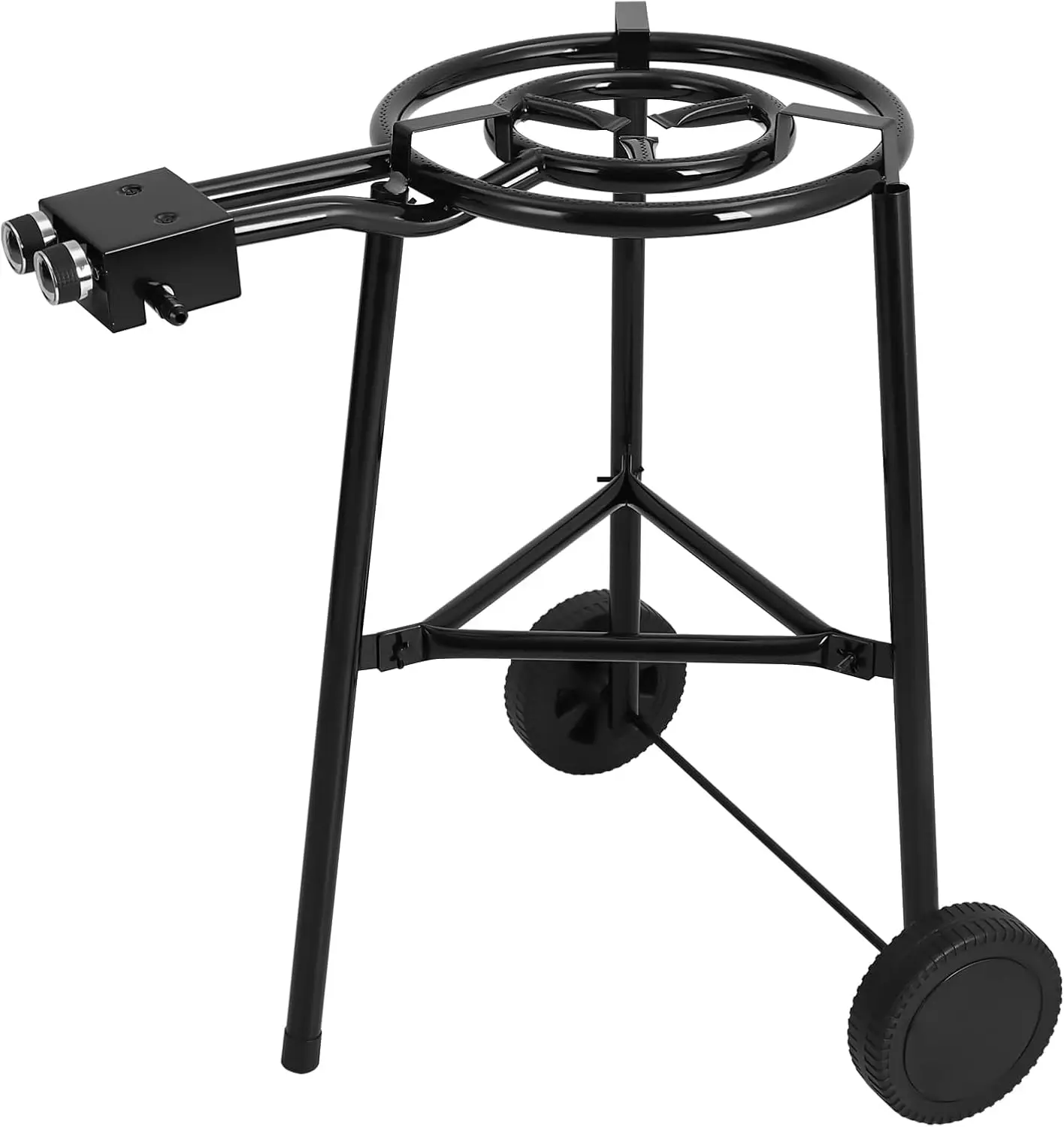 مجموعة شعلة وحامل Paella على عجلات، مجموعة Paella كاملة لفرن ما يصل إلى 14-16، فرن قلي المأكولات البحرية للتخييم من الفولاذ منخفض الكربون