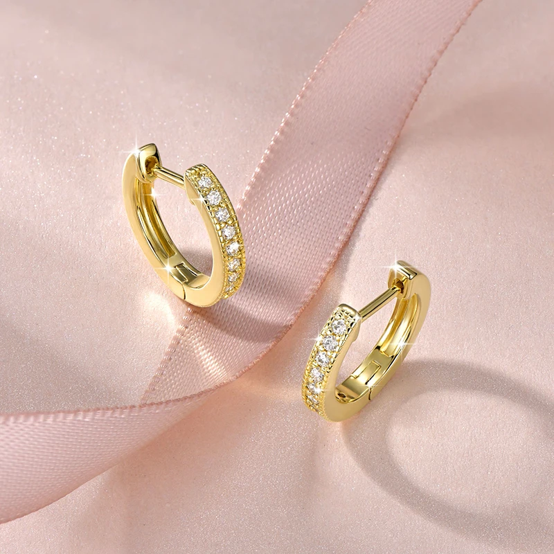 Lnngy Sparkling GRA Certificated Natural Moissanite Hoop Earrings For Women 14K Gold Filled Huggies Earring Wedding Jewelry - view 4