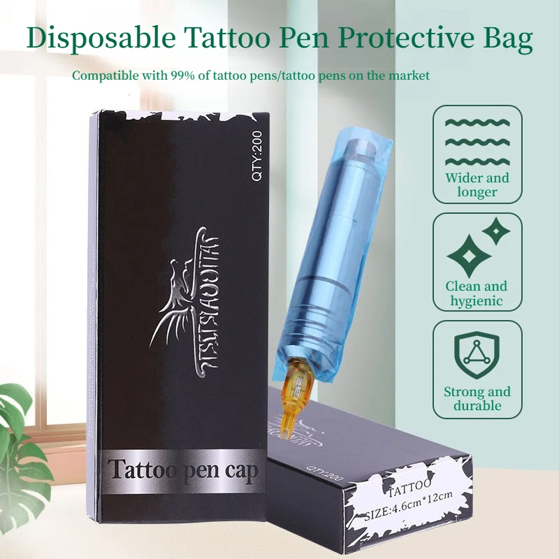 200 Pcs Disposable Tattoo Pen Grip Covers Tattoo Machine Armature Sleeves Tattoo Pen Bags Protector Tattoo Supplies