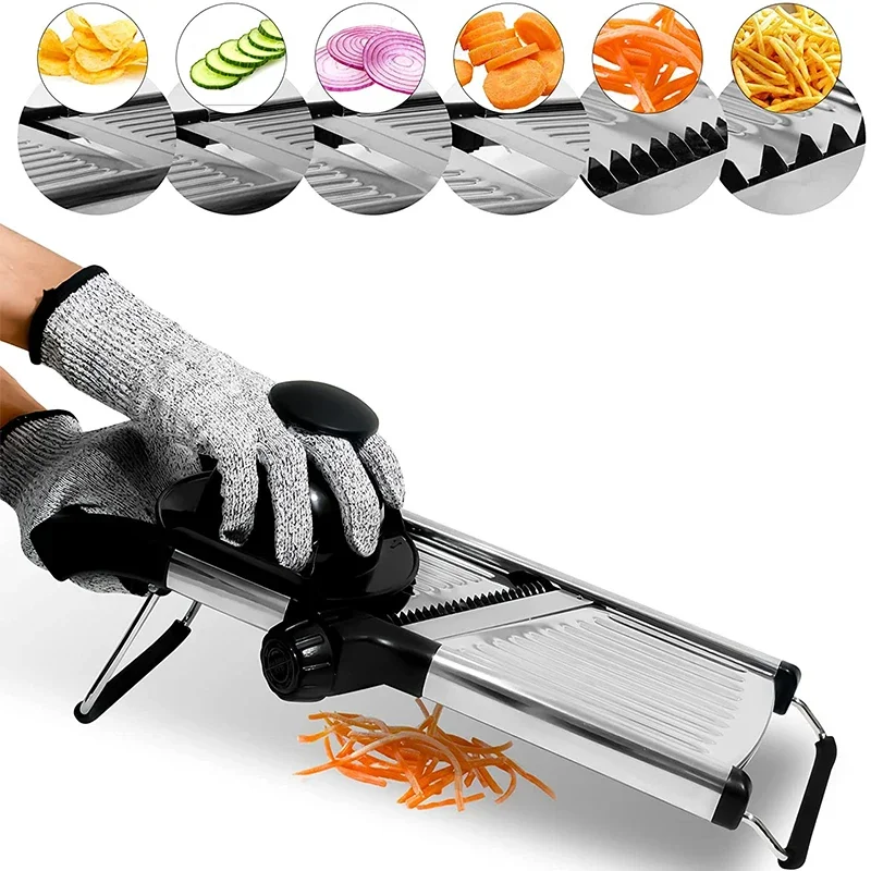 LMETJMA Adjustable Mandoline Slicer Stainless Steel Vegetable Slicer Chopper Cutter for Potato Tomato Onion Carrot JT213 Potato