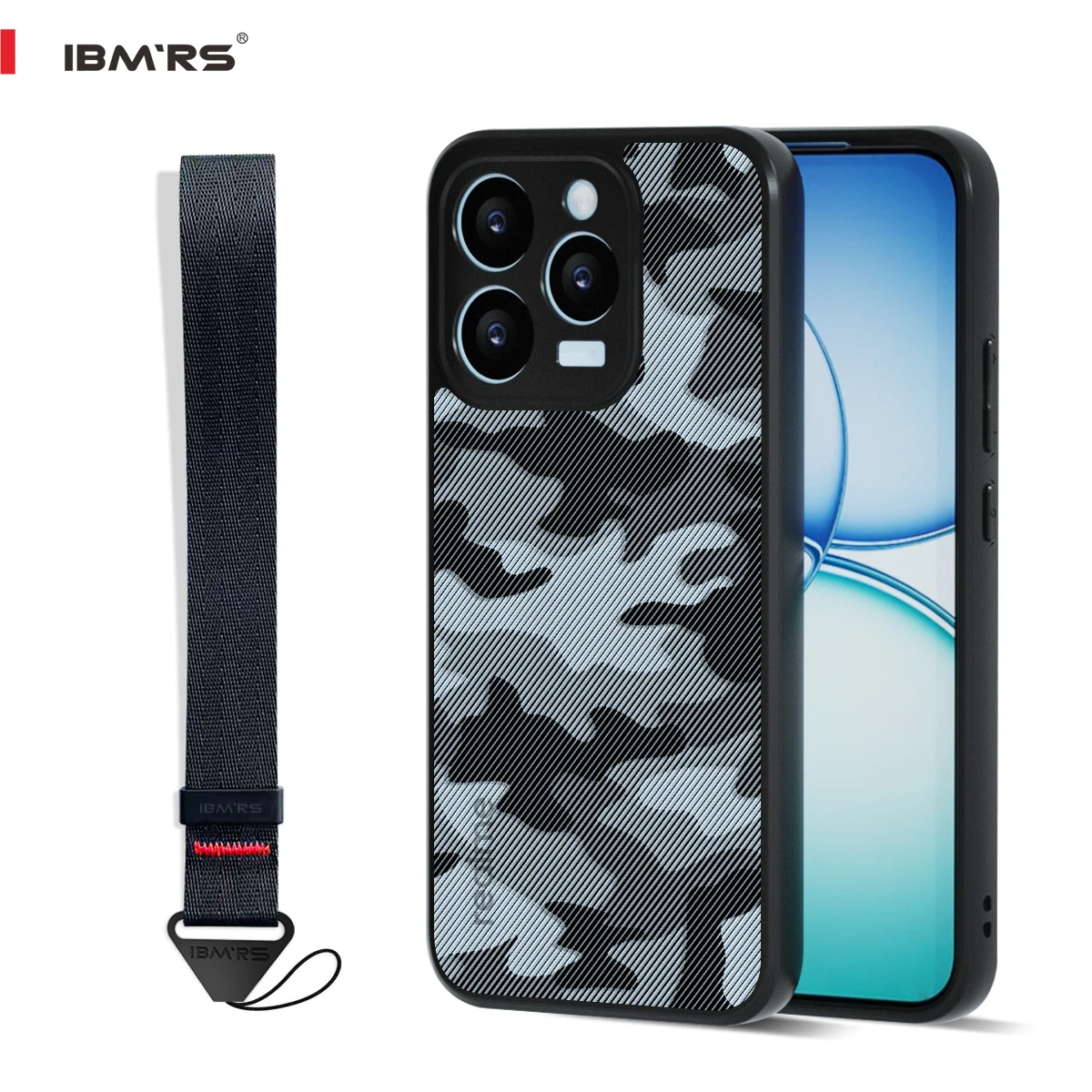 

Shockproof Anti-Fingerprint Case for Realme 15T, Military Camo TPU+PC Hard Back Cover with Wrist Strap Lanyard
