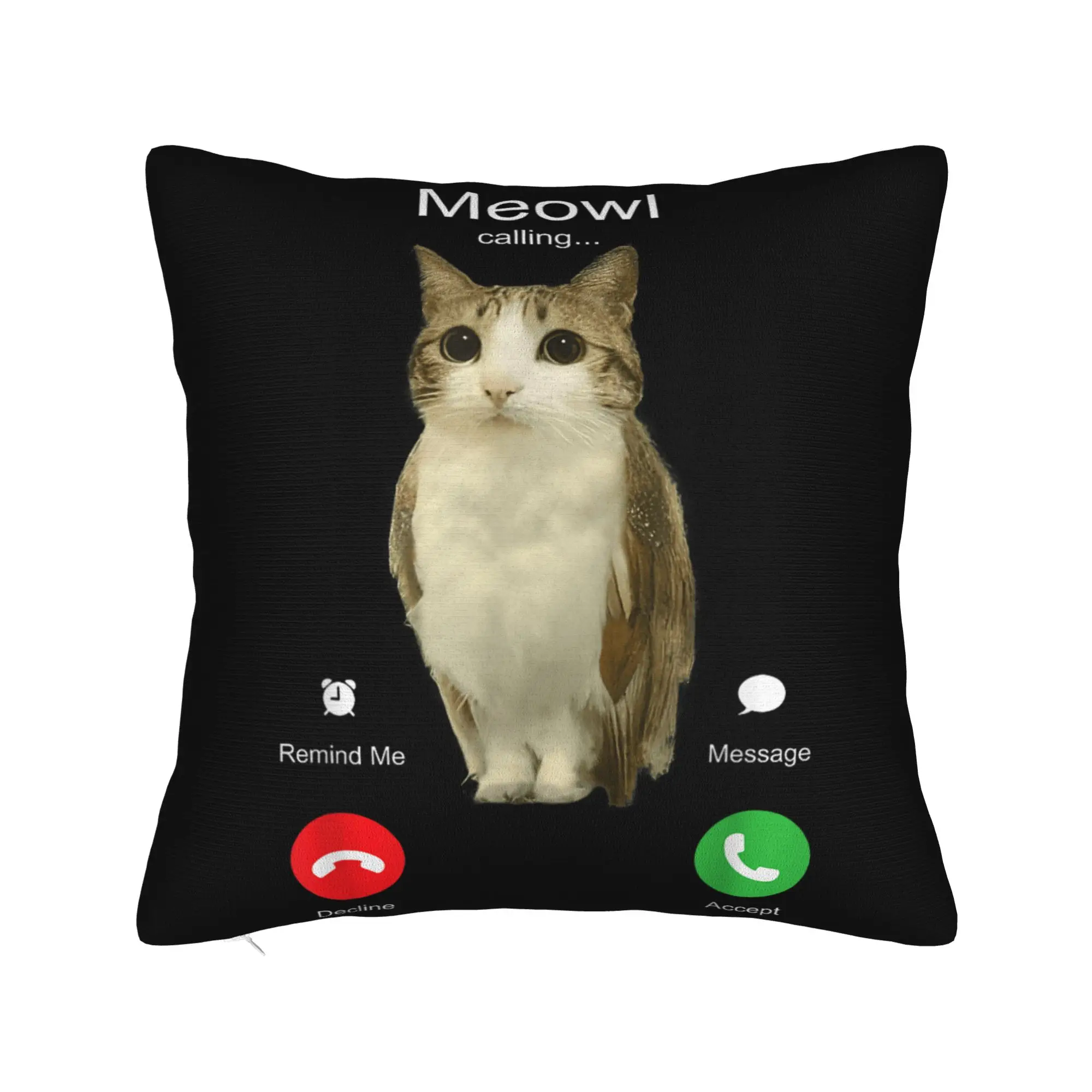 Is Calling Phone Call Meme Meowl Cat Owl Meme Pillowcase Double-sided Printing Cushion Cover Throw Pillow Case Cover Sofa Zipper