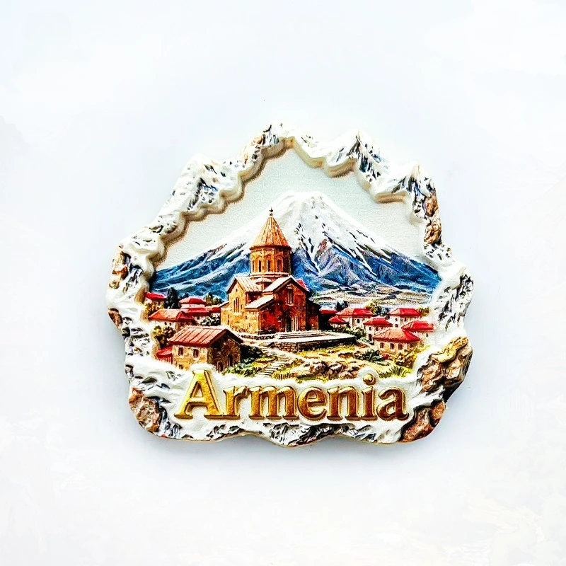 Imán para nevera de la Iglesia de Armenia: impresionante monasterio de montaña 3D con techos rojos, recuerdo caucásico único y regalo de decoración de viaje