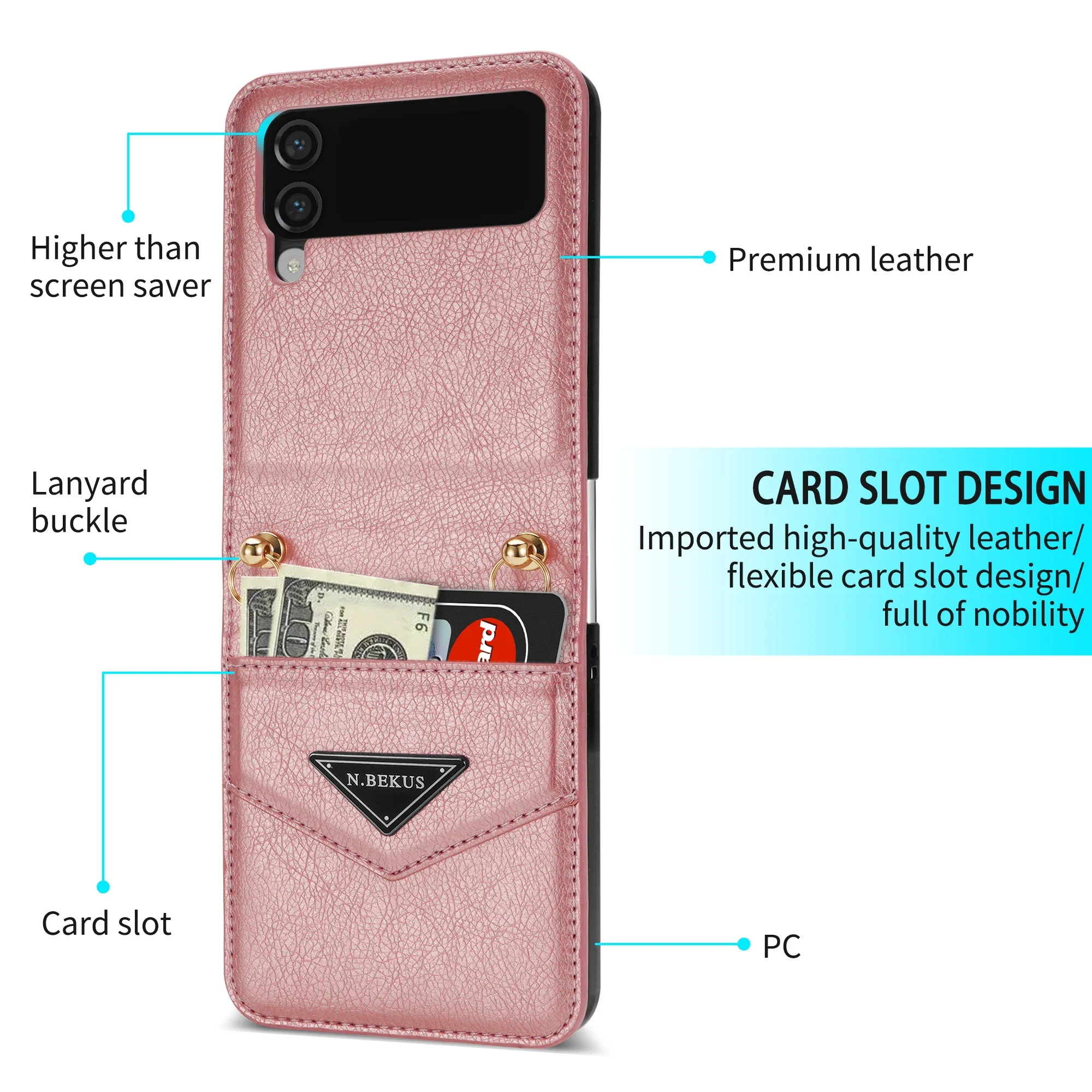 Crossbody Leather Case for Samsung Galaxy Z Flip 6 5 4 5G Flip4 Flip3 Geometric Credit Cards Slot Shockproof Back Cover Lanyard