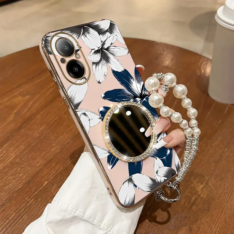 

C67 Ink wash flower Bracelet Plating Phone Case For Realme C55 C53 C65 C67 C63 C61 C51 Narzo N55 N63 N50A Note 60 50 P1Pro Cover