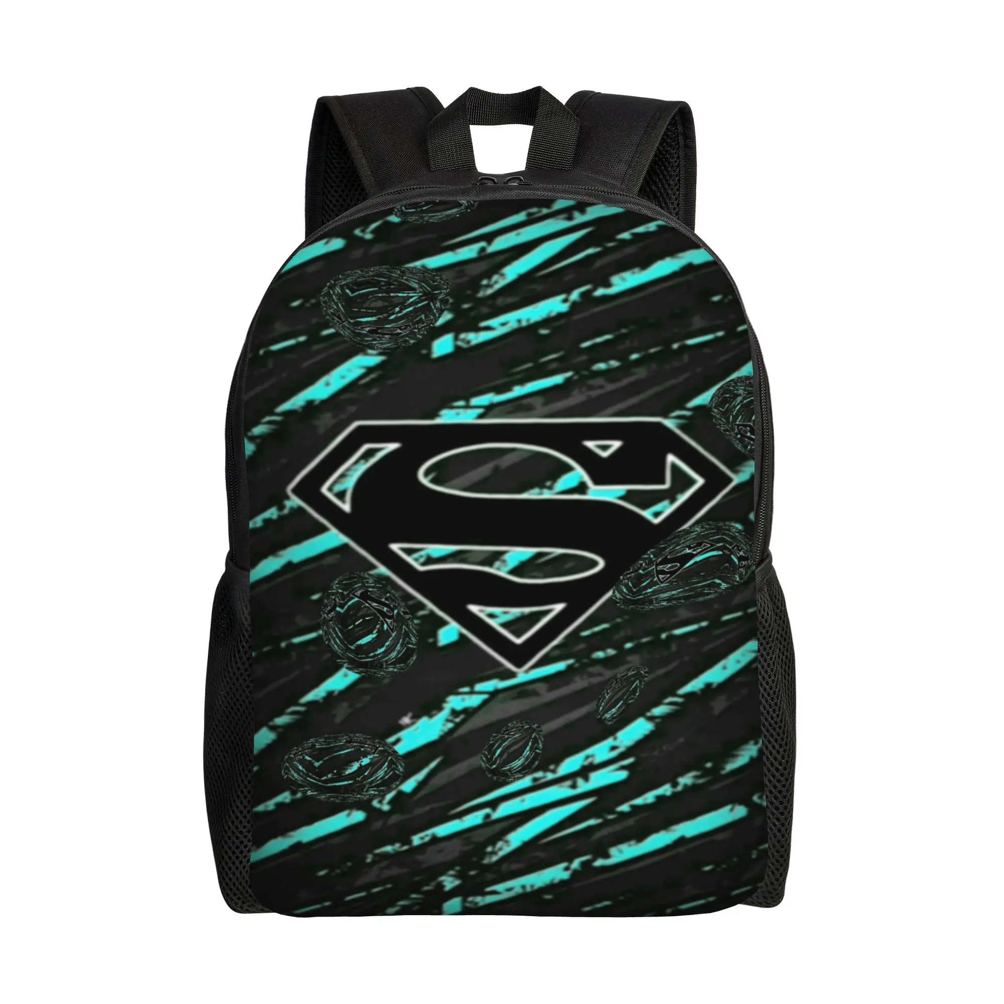 Back to school season Teal Scratch Black Superman Symbol Backpack  For Women Multi-Function Backpack