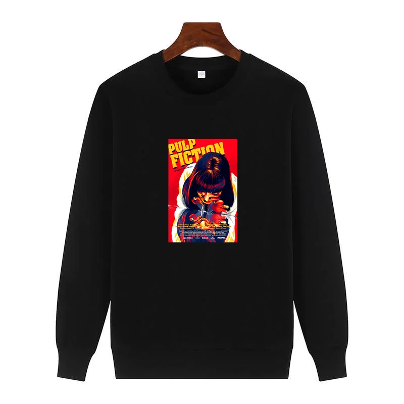 Movie Mia Wallace Pulp Fiction graphic sweatshirts cotton thick sweater hoodie Round neck and velvet hoodie Men's sportswear