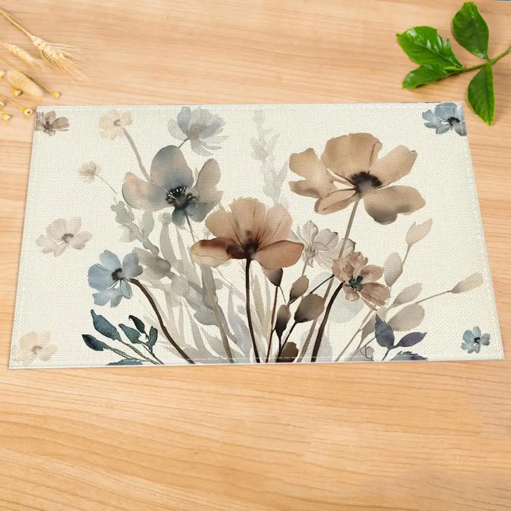 Printed Placemat Set Floral Pattern Printed Placemats for Kitchen Dining Decor Heat Isolation Wrinkle-resistant Table Mats Party