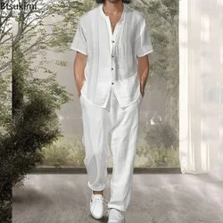 2024 Solid Short-sleeved Casual Suits Men's Summer Loose Sport Two Pieces Fashion Simple Shirt with Pants Tracksuit Outfits Male