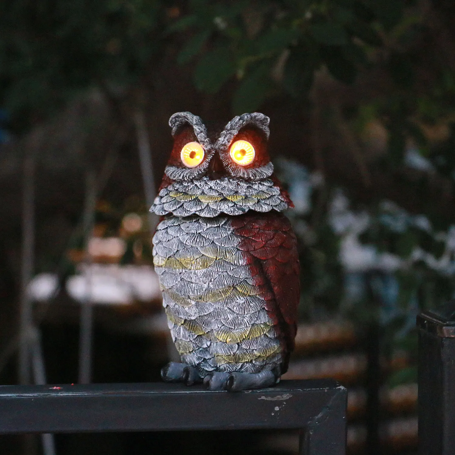 

Garden Owl Statue - Resin Owl Figurines with Solar Powered Light Eyes to Scare Birds Away,Outdoor Owl Decorations for Patio Yard