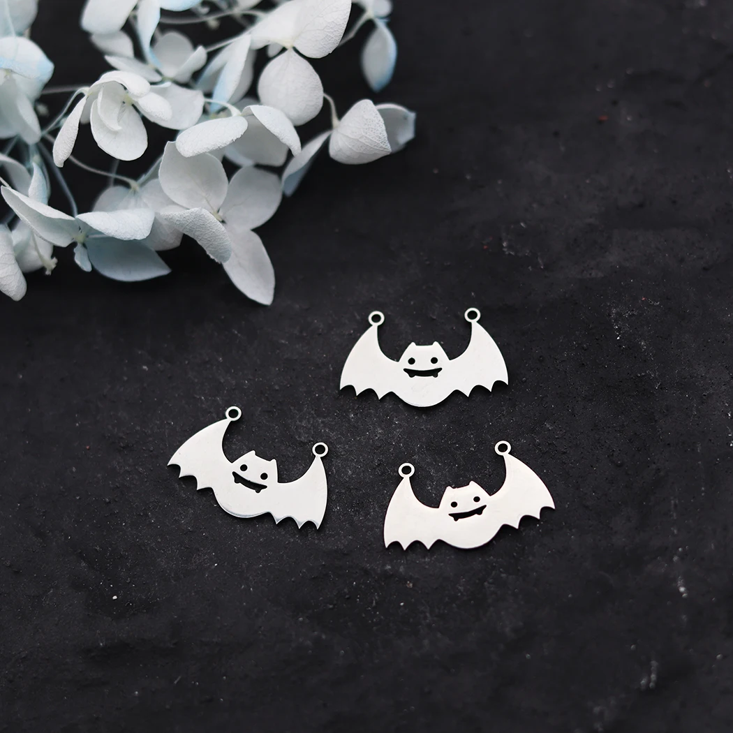 3pcs Stainless Steel Halloween Bat Charms Pendants For Jewelry Making Women Fashion Earrings Necklaces Crafts Gift