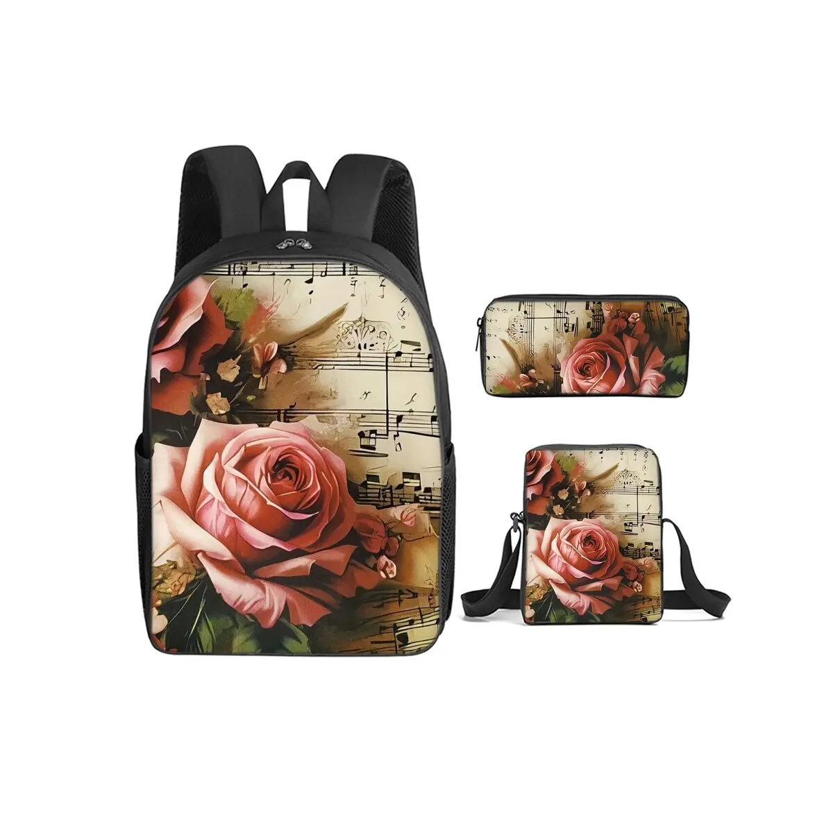 Rainbow Musical Notes Print 3Pcs/Set Backpack with Messenger Bag ,Pencil Bags for Boy/Girl Best Gift Cartoon Student School Bags