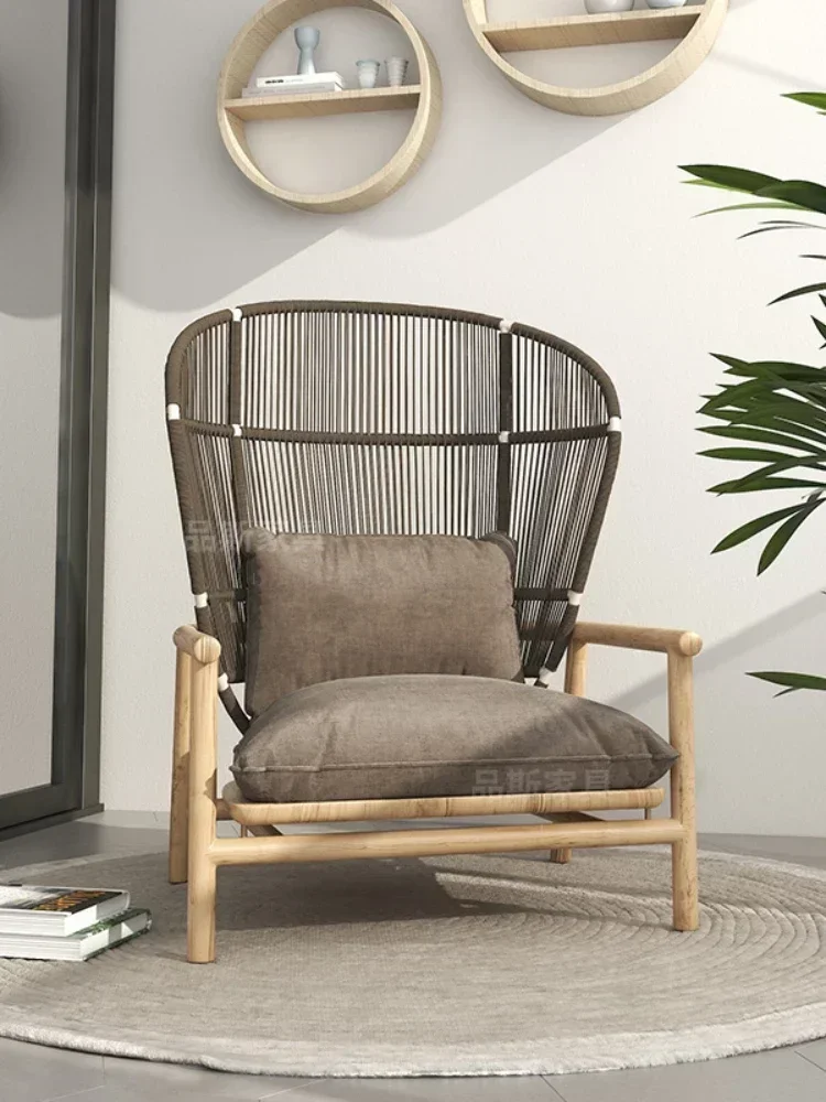 Combination Rattan Chair Outdoor Courtyard Balcony Leisure Rattan Single Solid Wood Sofa Chair Small Apartment Garden