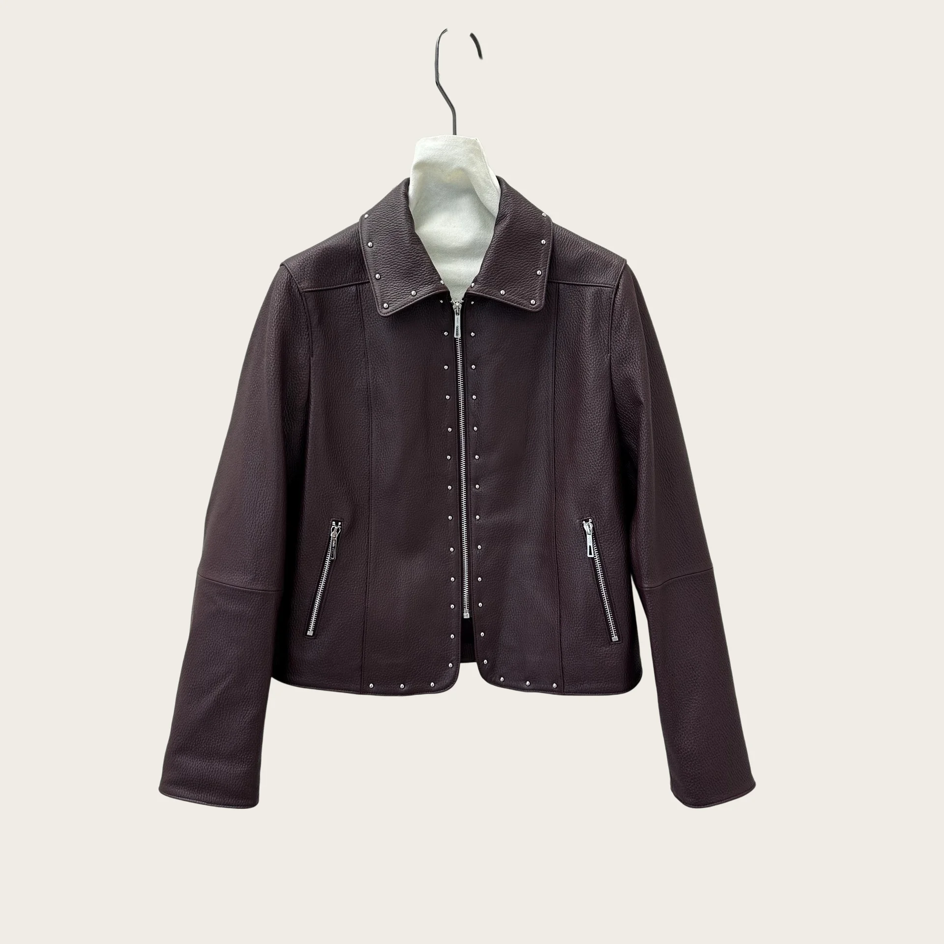 Women Short Rivet Leather Jacket Lapel Zipper Outerwear Casual Coat