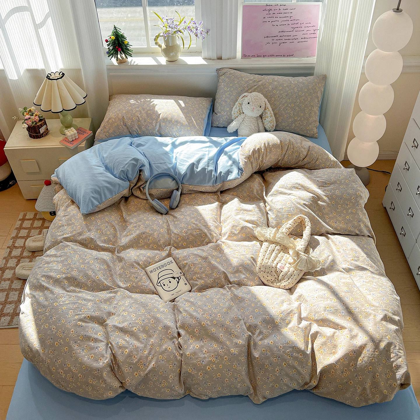 Korean Style Bedding Sets Soft Flat Sheet Duvet Cover Pillowcase Polyester Twin Queen Full Size Quilt Cover Set Fitted Sheet Set