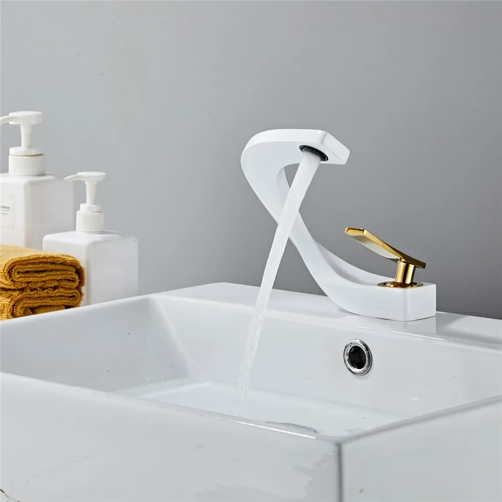 Basin White and Gold Bathroom Mixer Tap Brushed Gold/Nickel/Chrome Wash basin Hot and Cold Sink Faucet New