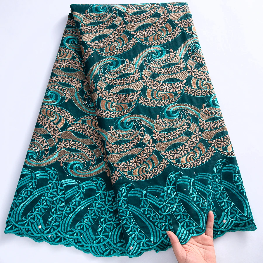

Nigerian Swiss Voile Lace Fabric - 5Yards Embroidered African Cotton With Rhinestones For Bridal, Party, Traditional Attire