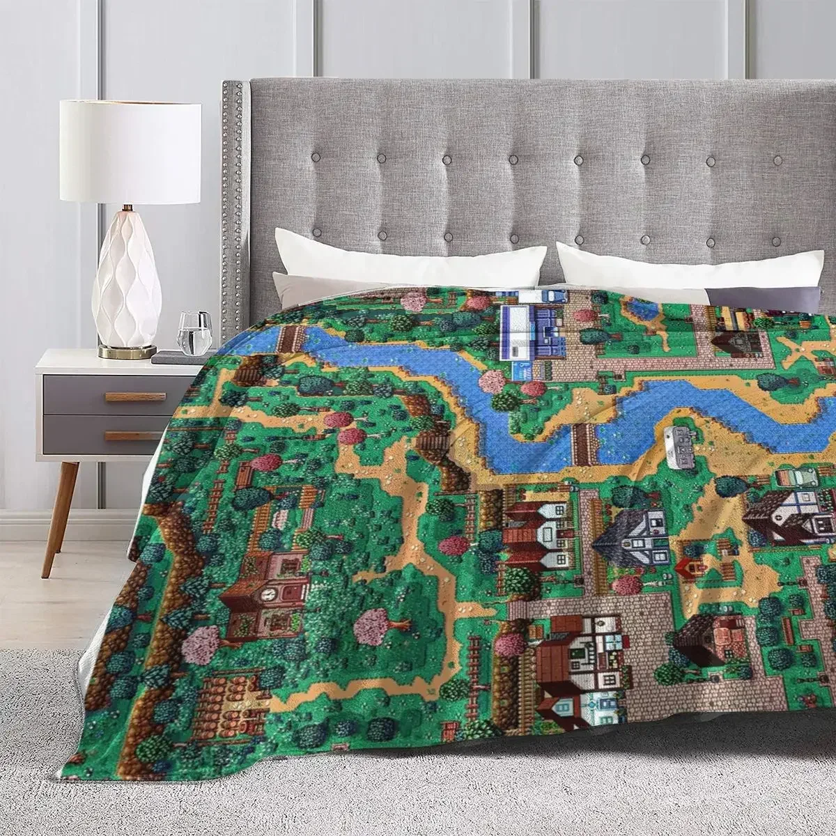 Stardew Valley Town Map Blankets Soft Warm Flannel Throw Blanket Bedding for Bed Living room Picnic Travel Home Sofa