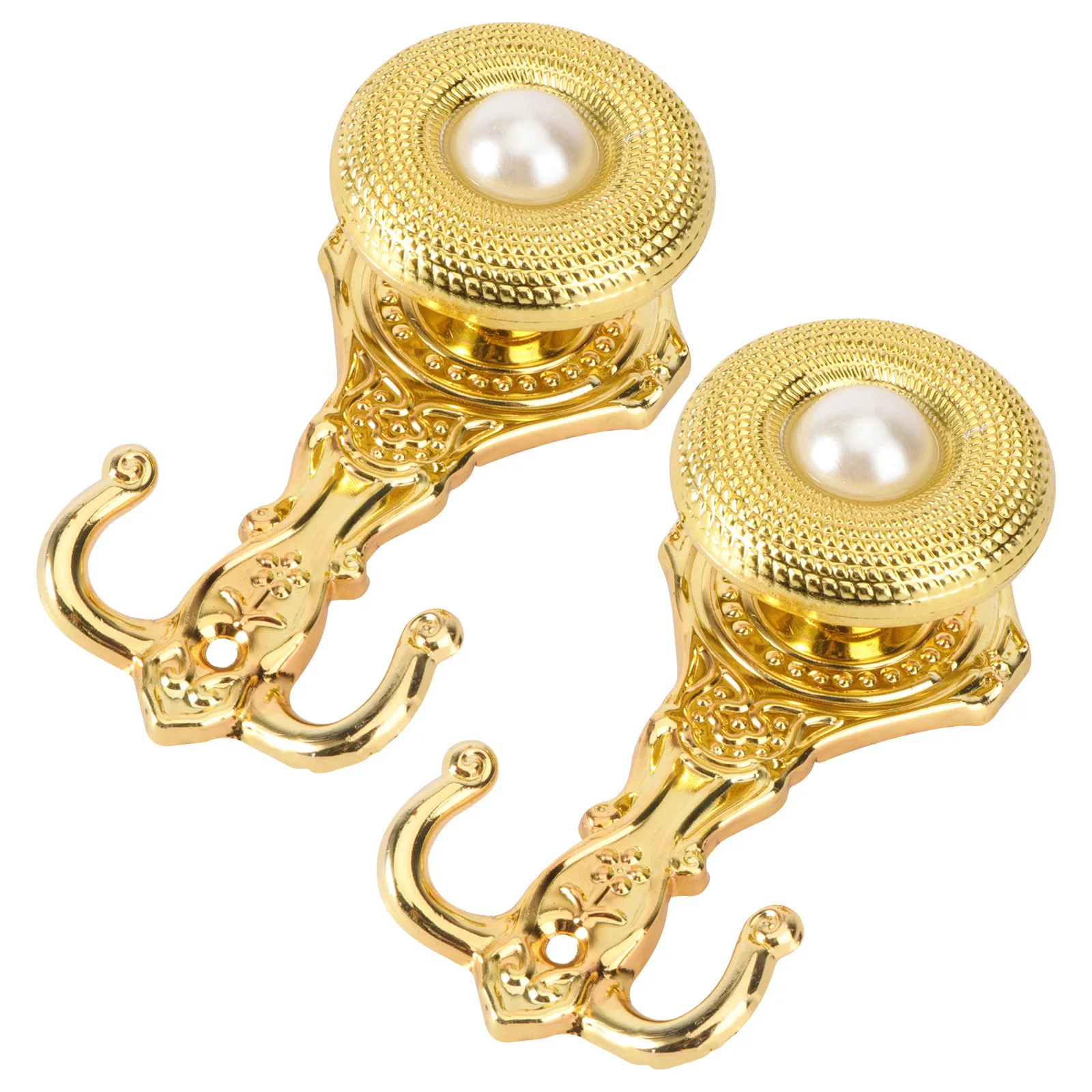 1Pair Metal Curtain Hooks Pearl Decorated Classic Tieback for Wall Mounted Drapery Clothes Holder Golden Curtain Tieback Hooks