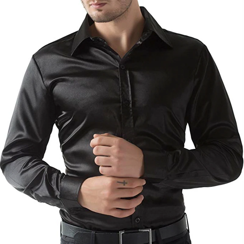 

Men’ s Formal Shirt Solid Color Turn-Down Collar Long Sleeve Blouse Single-Breasted Blouse for Adults