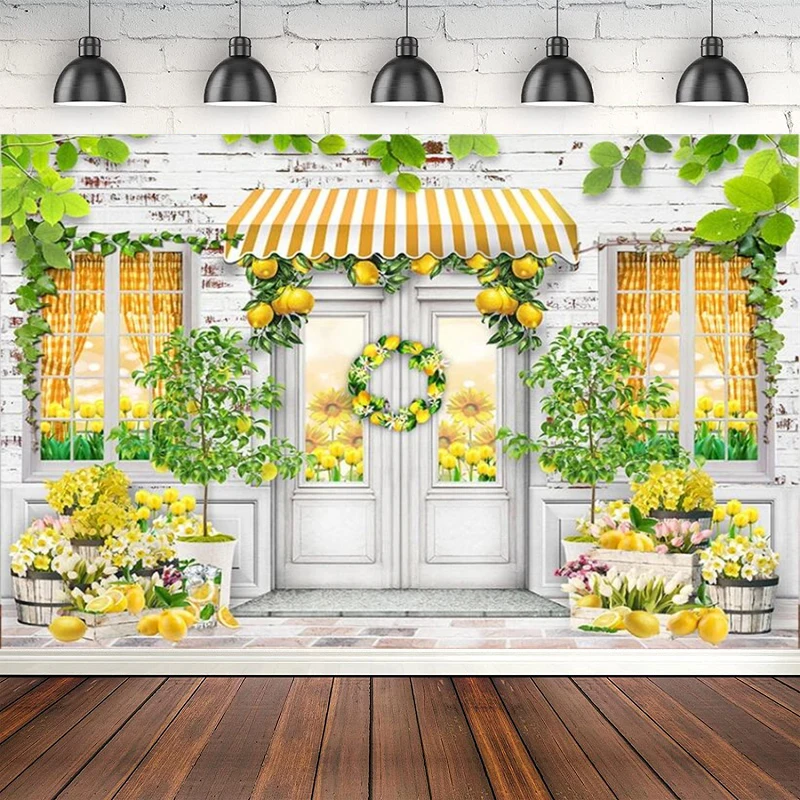 

Photography Backdrop Lemonade Shop Yellow Lemon Trees Children Birthday Party Decor Poster Background Banner Photo Studio Props