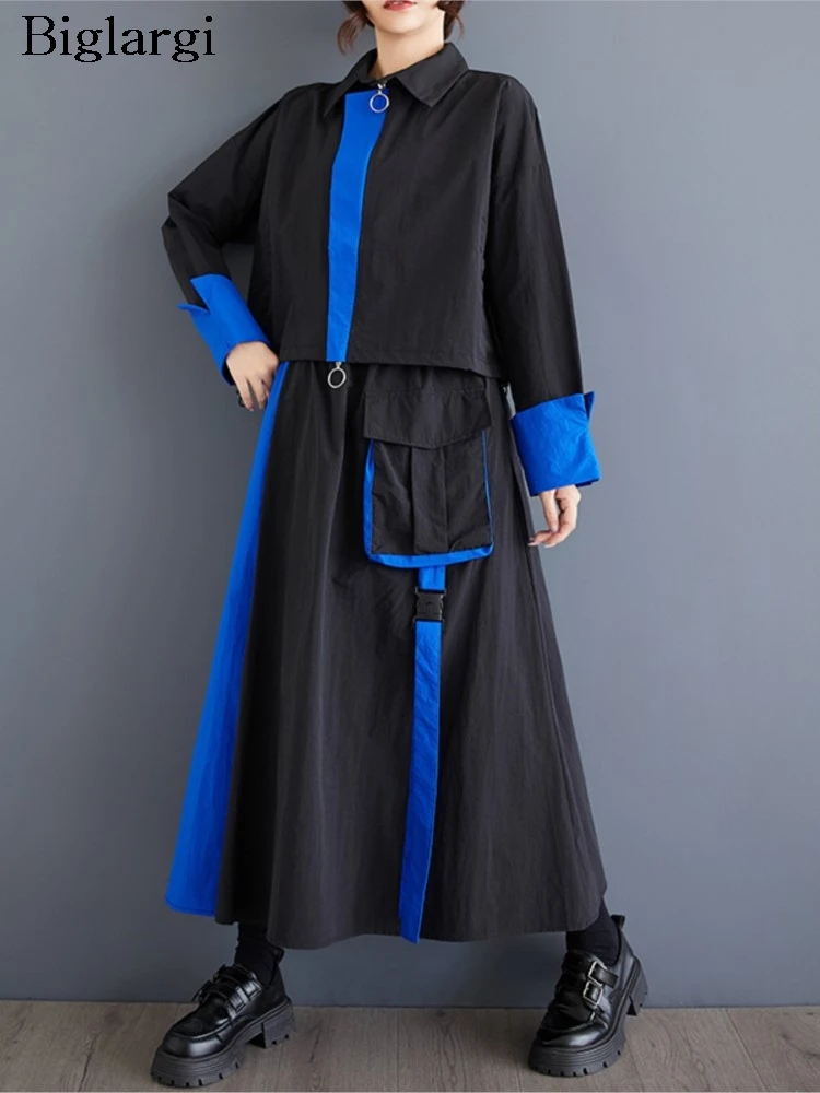 Autumn 2 Two Piece Set Oversized Women Casual Fashion Ladies Cropped Coats Elastic Waist Loose Pleated Woman Long A-Line Skirts