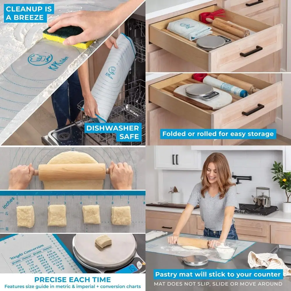 

Большой силиконовый коврик для выпечки — нескользящий, легко очищаемый для теста, печенья, хлеба, пиццы — 23,5 x 31,5 с измерениями и преобразованиями