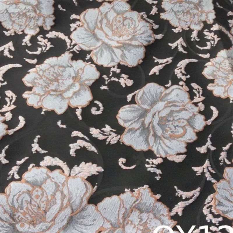 Embossed floral jacquard fabric with elegant woven for women's shoes and bags