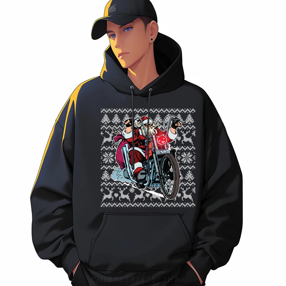 

Santa On Motorcycle Ugly Christmas Sweater Graphic Tee Hoodie Men's Hoodie Camisa Feminist