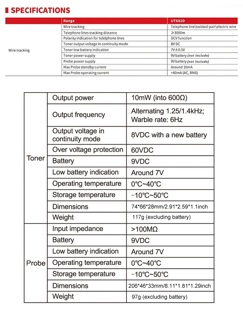 UNI-T UT682D Serie Wire Tracker Toner Sonde Telefonleitung Netzwerkkabel Ethernet LAN Tester Kalibrierungsdetektor Leitungsfinder – Detail 2