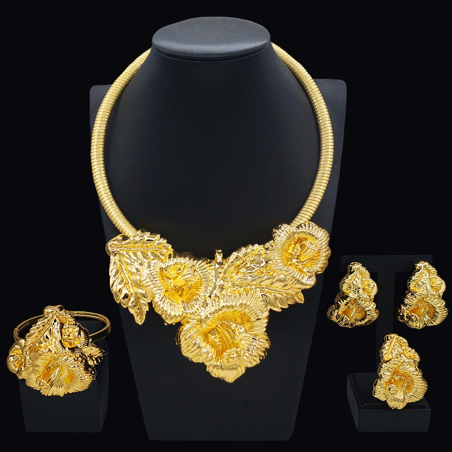 Yuleli 24K gold-plated luxury jewelry set Heavy Dubai style rich atmosphere grand ladies party party accessories birthday gifts