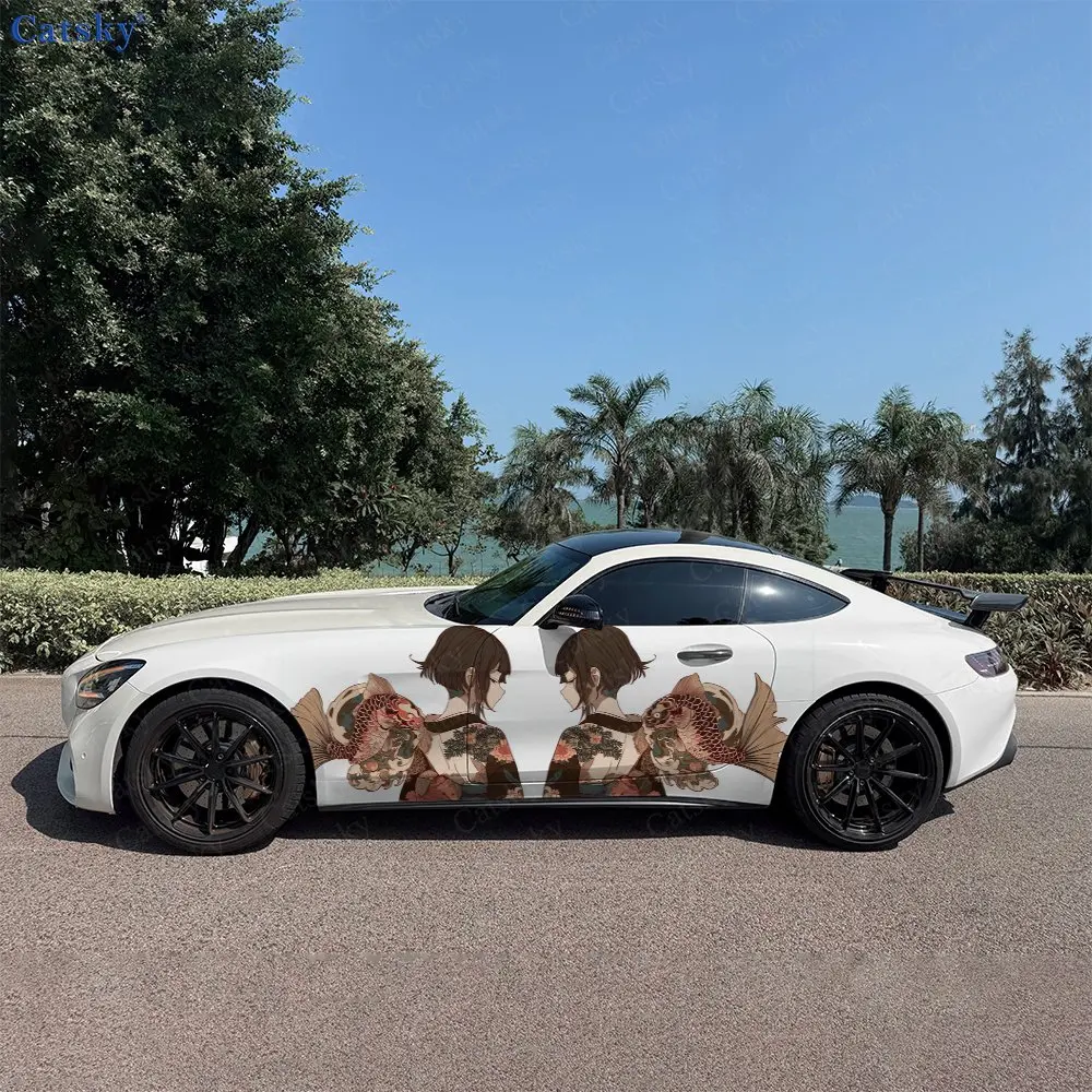 

2pcs Kimono Girl Stickers Car Stickers; Full-body Floral Decoration Covering Scratches; Waterproof Car Vinyl Wrap