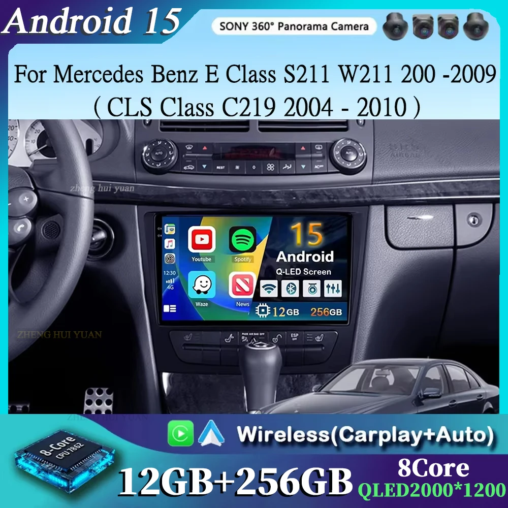 

Для Mercedes Benz E Class S211 W211 2002-2009 CLS Class C219 2004-2010 Android 15 CarPlay Автомобильный радиоприемник Мультимедийный видеоплеер