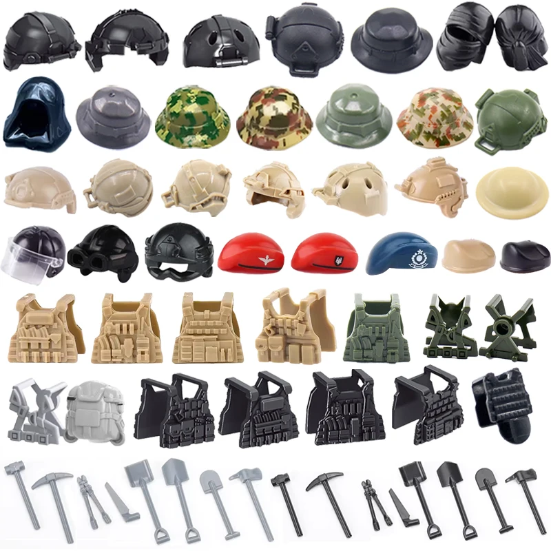 Modern Military Building Blocks Army Soldiers Helmets Printed Boonie Hat Backpack Armor Vest Accessries Mini Brick Toys Kid Gift