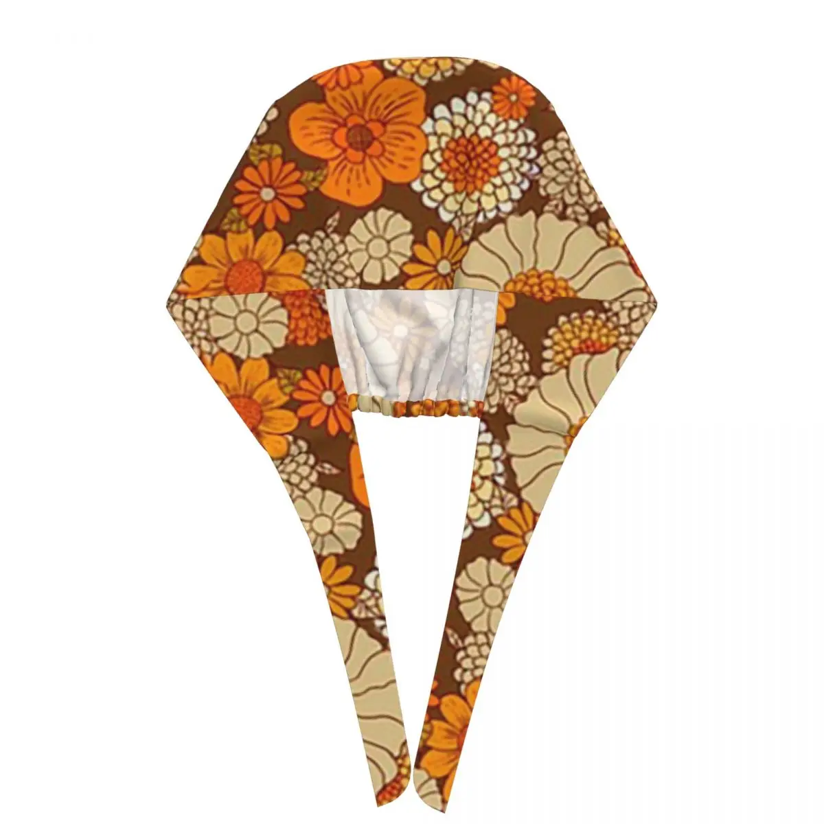 70s ريترو الإقحوانات خمر زهرة الطاقة البرتقال والبني بوهو فرك قبعة الطبيب العمل قبعة جراحية قبعات التمريض لطبيب الأسنان