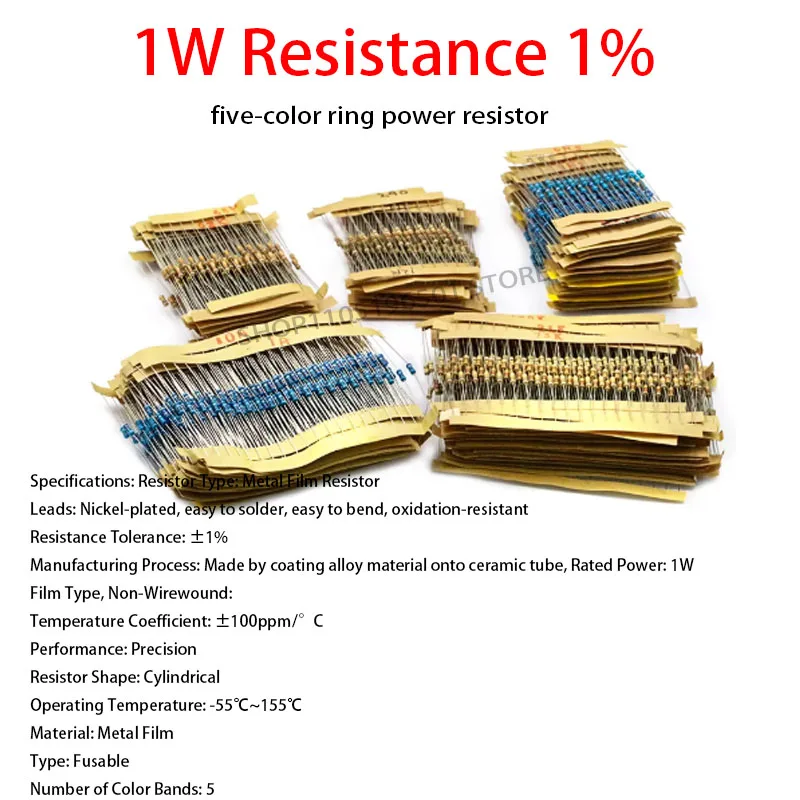

20Pcs/lot 1W 1% Metal Film Resistor 1 ohm-2.2M ohm